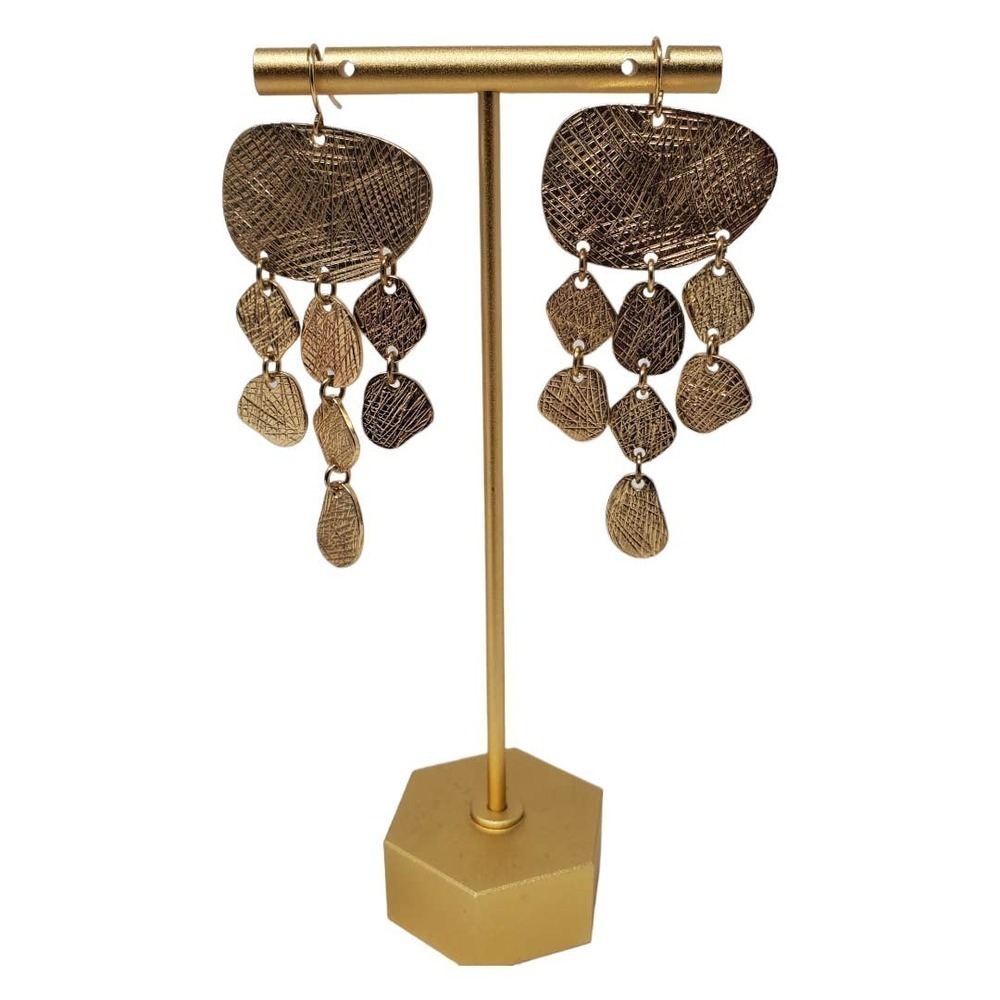 Fashion Jewelry Women Gold Tone Dangle Textured Chandelier Earring